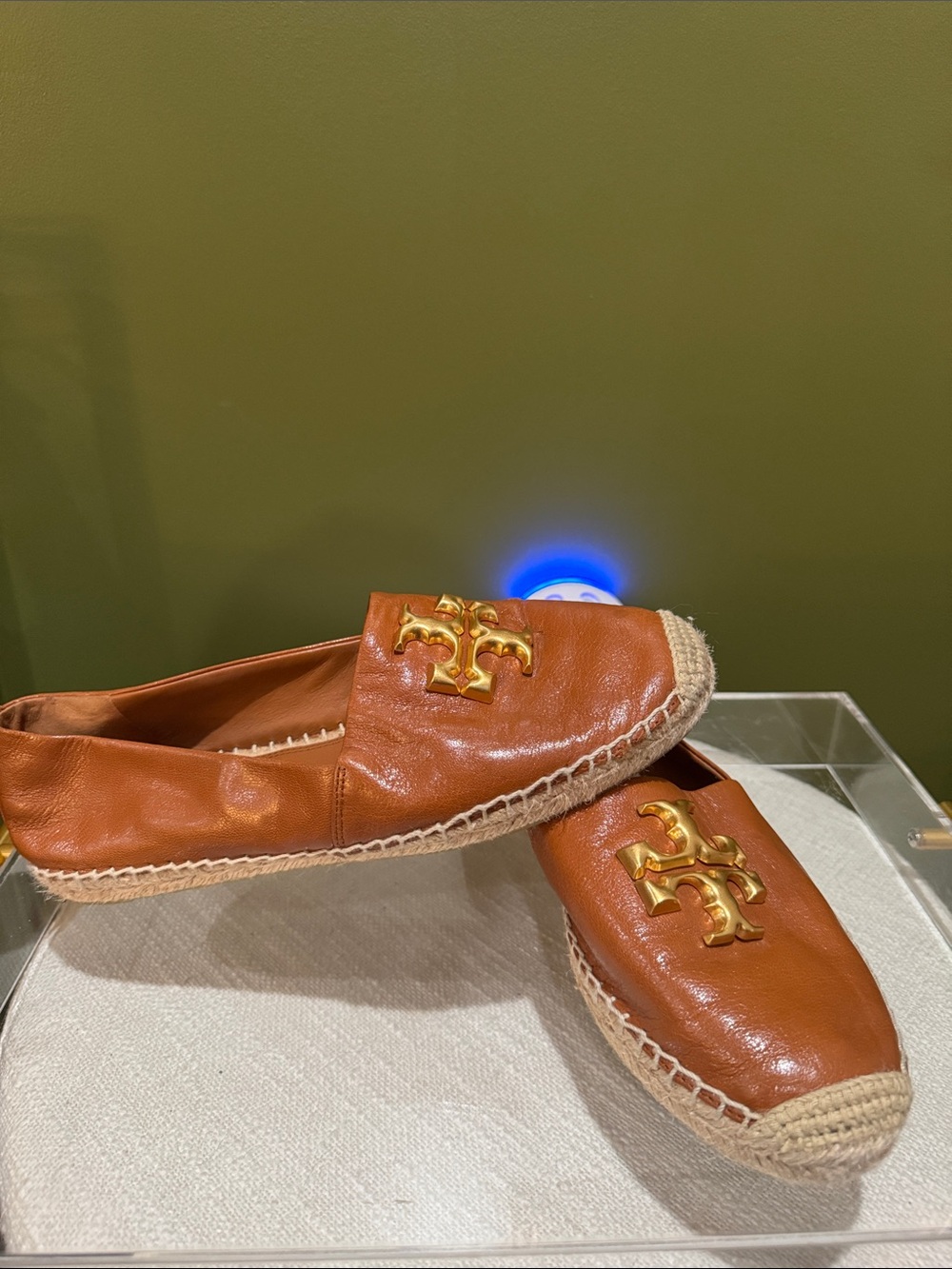 Tory Burch Tan Leather Espadrilles with Gold Logo